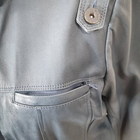 Danier Leather Ladies Size Large Lined Windsor Blue Full Zip Leather Jacket - Picture 10 of 13